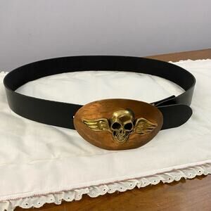 Chosen by King Baby Flying Skull Wing Biker Copper Brass Buckle Belt Mens Sz 38